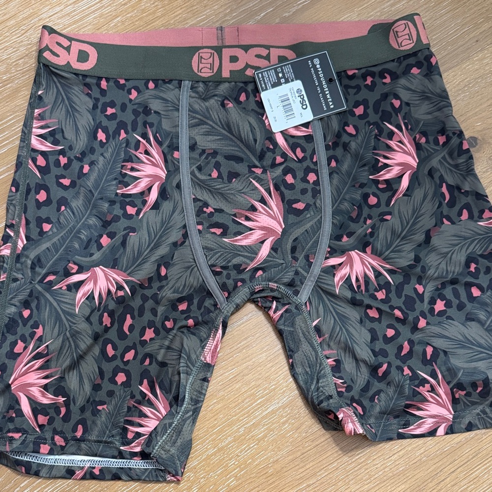 PSD Men's Leaf and Leopard Print Boxer Briefs - Black and Pink